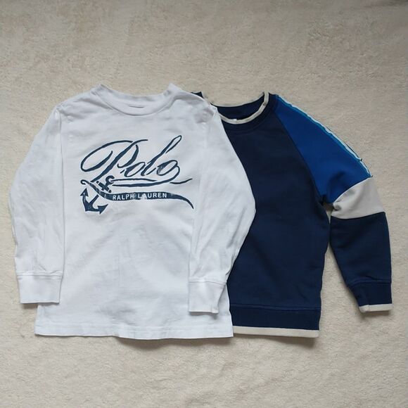 Polo Ralph Lauren Hanna Anderson T Shirt Sweatshirt Boys 4 T White Blue Set Of 2 - Picture 1 of 13